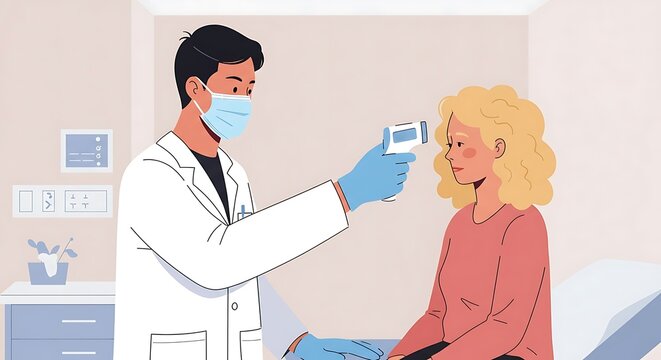 Temperature Check: Doctor Examining Patient with Infrared Thermometer