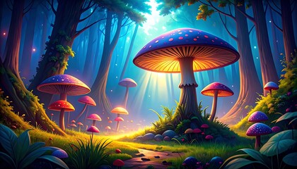Fototapeta premium Enchanted forest, colorful mushrooms