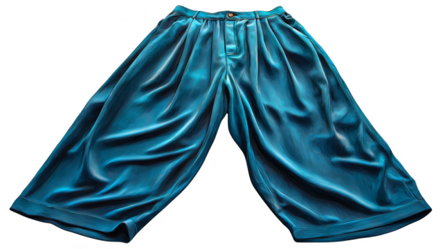 Stylish blue pants with a striking black and white design, modern fashion statement.