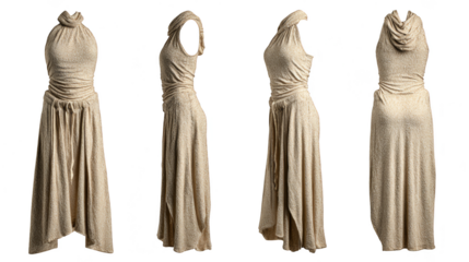 Showcase of elegant beige and blush dresses, a fashion collection for every occasion.