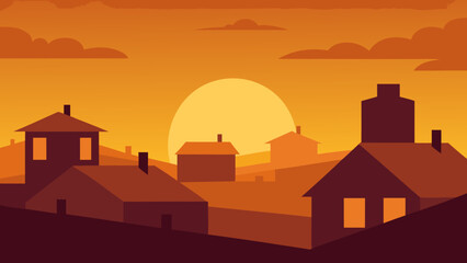 Naklejka premium Sunset Over Village Rooftops
