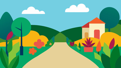 Village Garden Path With Colorful Plants