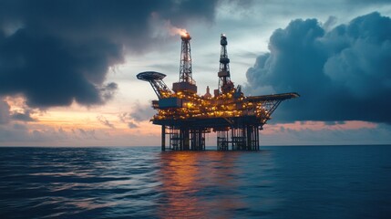 Oil rig at twilight