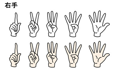 Fototapeta premium 指で数字を表す手のイラスト（右手）