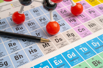 Molecules chemical on a periodic table background. © amazing studio