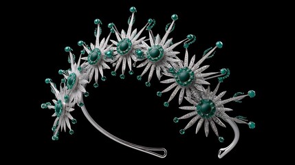 Elegant emerald and diamond tiara on a black background showcasing intricate design and luxury