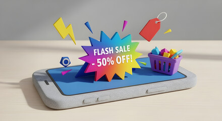 Flash Sale Pop-up Notification with Colorful 3D Felt Icons