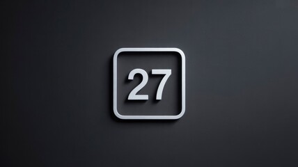 Modern Minimalist Number 27 Sign on Dark Background