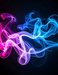 Abstract smoke-like shapes in vibrant neon colors against a black background