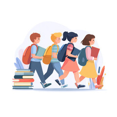 Fototapeta premium Group of Students and Books School Vector Banner Children Book Classfellows 