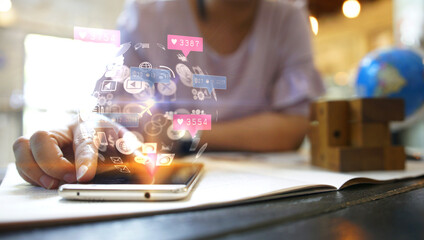 Smartphone with Social Media Notifications Overlay