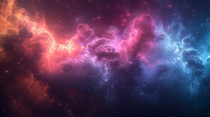 Fototapeta premium Swirling cosmic nebula with orange, pink, and blue hues against a dark starry background