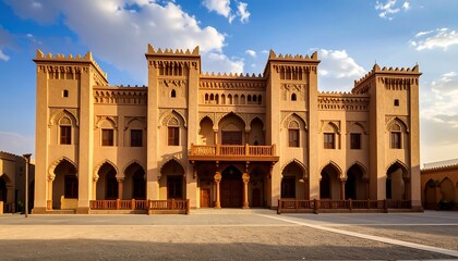 Fototapeta premium Beige castle facade, sunny day