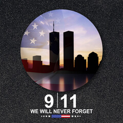 New York skyline silhouette with Twin Towers. American Patriot Day banner