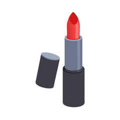 Fototapeta premium Red Lipstick Open Tube Isometric Vector Icon for Beauty and Fashion
