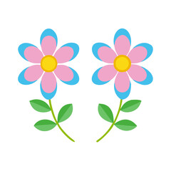 Pair of Cute Blue and Pink Daisy Flowers Vector - Simple Springtime Floral Icon