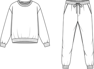 White Unisex Sweatshirt and Jogger Pants Set, Fashion Flat Sketch Vector, Comfortable Casual Loungewear Apparel Design, Modern Streetwear Template for Adults. © Masum Creatives