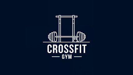 Crossfit Gym flat style design cartoon illustration of a sign design print poster. Cross fit logotype concept logo emblem with text and cross-bar, kettlebell and barbell 