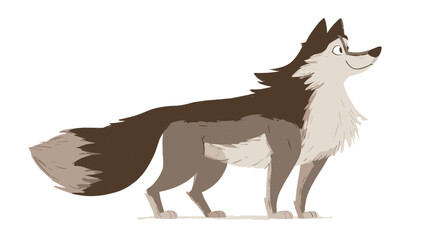 Fototapeta premium A digital illustration of a cartoon wolf. The wolf is depicted in profile view, facing to the right, with its head slightly tilted upwards. It has a stylized, simplified design with brown and grey