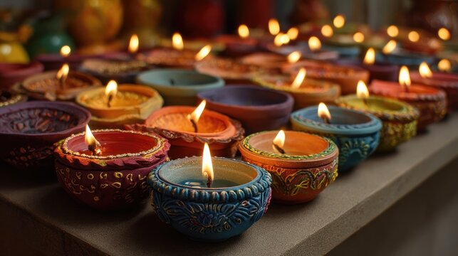 Celebration of Diwali with decorative Diya's and candles light festival