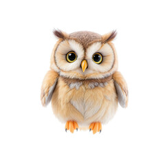 Cute fluffy owl with big eyes perched on a branch