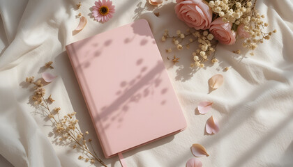 pech pink note book with pink flowers