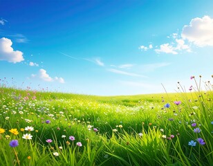 green grass and blue sky photography background 
