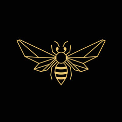 Geometric Golden Bee Illustration with Angular Wings and Striped Abdomen