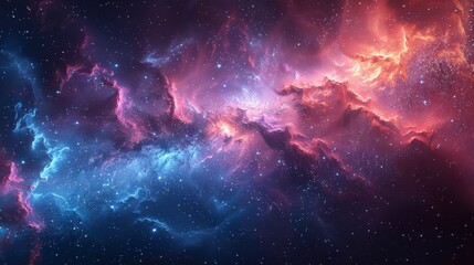 Fototapeta premium Cosmic cloudscape. Streaks of blue & pink nebula blend with starlight in vast expanse