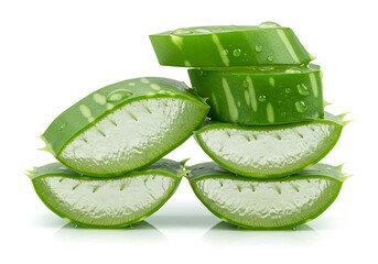 "Fresh Aloe Vera Slices with Gel – Natural Skincare and Herbal Remedy Ingredient on White Background"