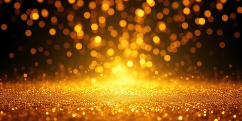 Golden shimmer dust surface and light bursts against a dark backdrop, creating an elegant, beautiful, and warm textured effect