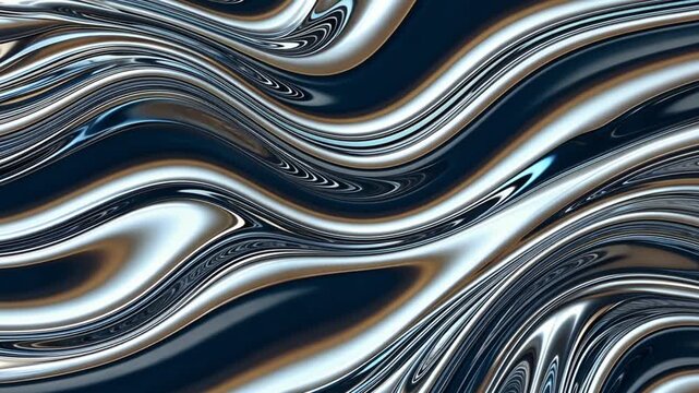 Wavy metallic liquid surface reflecting vibrant blue light, creating an elegant and abstract pattern with dynamic curves and smooth textures