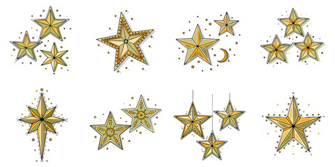 Star icon set for blogs, websites, clipart, celebration, party, decor, greeting cards, educational and awareness materials, presentations