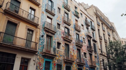 Obraz premium Colorful building facade with balconies