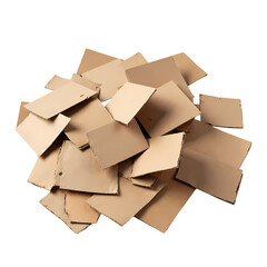 Pile of torn cardboard pieces isolated on transparent background