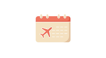 Flat vector icon of a calendar with an airplane symbol for travel planning and flight scheduling