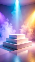 Abstract stage with vibrant lighting and a podium