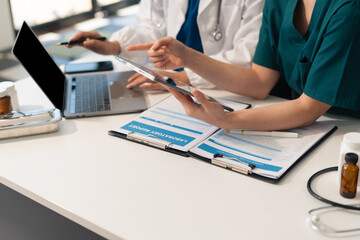 Medical team working on digital tablet healthcare doctor technology tablet using computer analyzed the results of medical reports