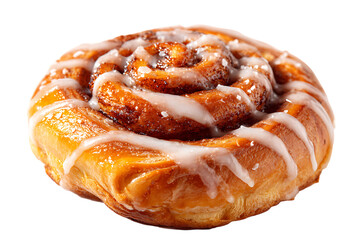 Fototapeta premium Delicious glazed cinnamon roll with icing drizzled on top provides a tempting baked treat image isolated on transparent background.