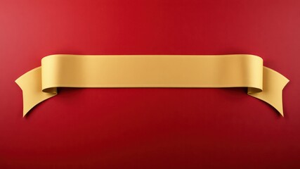 Golden banner ribbon over textured red background for adding custom labels, messages, or announcements to your design projects