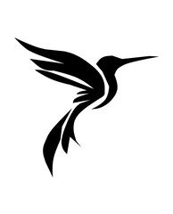 Elegant black silhouette of a hummingbird in flight. A perfect symbol of grace, agility, and energy—ideal for tattoos, logos, nature designs, and decor.