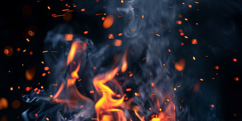 Sparks flying, smoke and fire background 