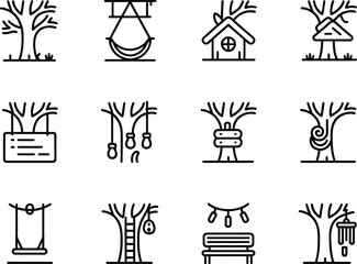 Fototapeta premium Collection of hand drawn treehouse and outdoor recreation icons