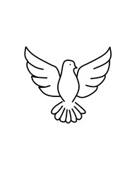 Line art of a dove in flight with spread wings. Perfect for peace, freedom, spirituality, hope, purity, minimalistic, religious, and symbolic designs.