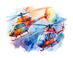 watercolor Medical Helicopter vector illustration isolated on white background
