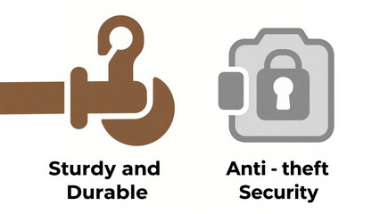 Obraz premium The brown hook and gray lock camera icon represent sturdy, durable, and anti-theft security, used in hardware tools and security equipment scenarios.