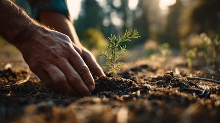 Person Planting Young Tree in Warm Vintage Glow