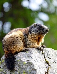 Alpine marmot perched on a rock
