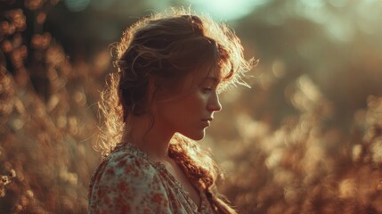 Young Woman in Golden Hour Light &ndash; Vintage Film Style Portrait