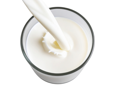  Milk Pouring Smoothly into Tall Glass from Above, Top-Down View, Isolated PNG